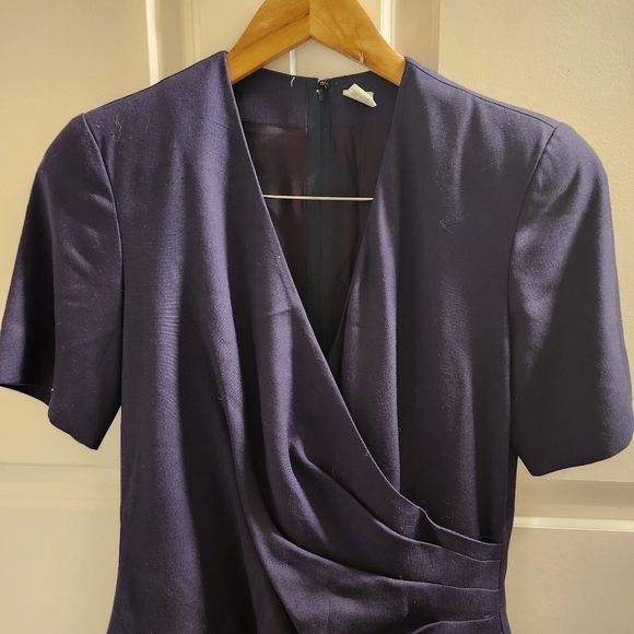 Navy purple faux wrap professional cocktail pinup pencil a-line dress midi  4 - Picture 4 of 13